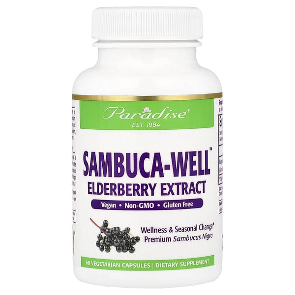 Paradise Herbs, Sambuca-Well™, European Elderberry, 60 Vegetarian Capsules (250 mg per Capsule) — product photo 1