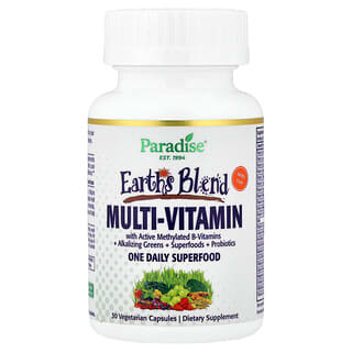 Paradise Herbs, Earth's Blend, Jedna dnevna superhrana multivitamin sa željezom, 30 vegetarijanskih kapsula