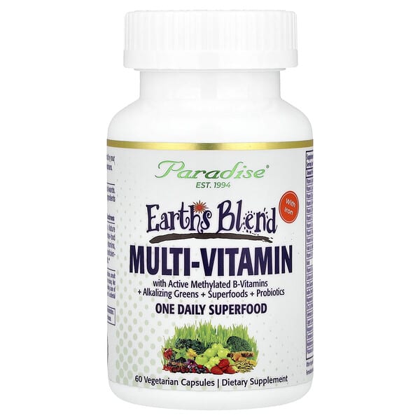 Paradise Herbs, Earth's Blend, One Daily Superfood Multi-Vitamin with Iron, 60 Vegetarian Capsules — product photo 1