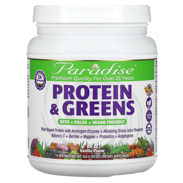 Paradise Herbs, プロテイン& グリーンズ、 バニラフレーバー、 16 oz (454 g)