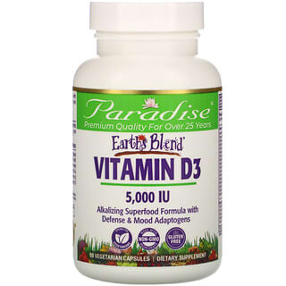 Paradise Herbs, Earth's Blend, Vitamine D3, 5000 UI, 90 capsules végétariennes