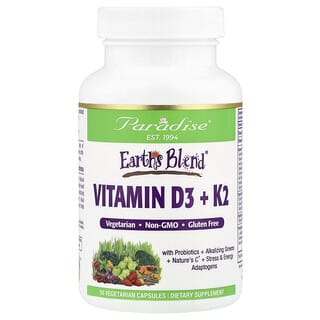 Paradise Herbs, Mistura da Terra, Vitamina D3 + K2, 5.000 UI, 90 Cápsulas Vegetarianas