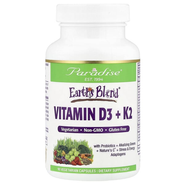 Earth's Blend®, Vitamin D3 + K2, 90 Vegetarian Capsules