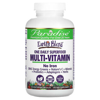 Paradise Herbs, Earth's Blend, One Daily Superfood Multi-Vitamin, No Iron, 120 Vegetarian Capsules