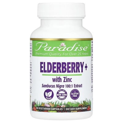 Paradise Herbs, Earth's Blend, Elderberry + Zinc, 60 Vegetarian Capsules