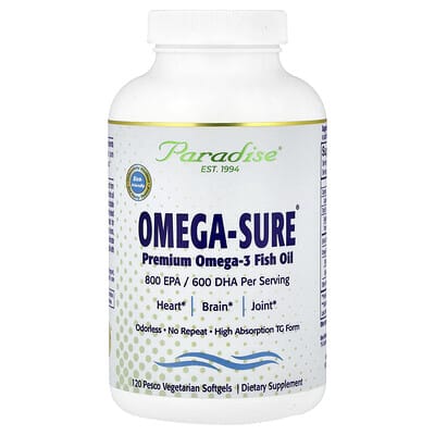 Paradise Herbs, Omega-Sure®, Premium Omega-3 Fish Oil, 120 Pesco Vegetarian Softgels
