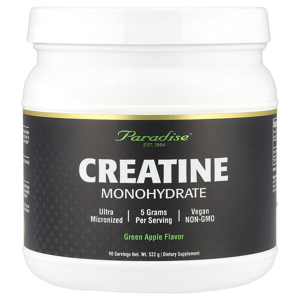 Paradise Herbs Creatine Monohydrate, Green Apple, 522 g