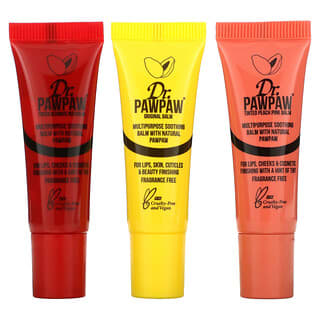 دكتور باو باو‏, Mini Classic Collection, Multipurpose Soothing Balm, Ultimate Red, Original & Peach Pink, 3 Set, 0.33 fl oz (10 ml) Each