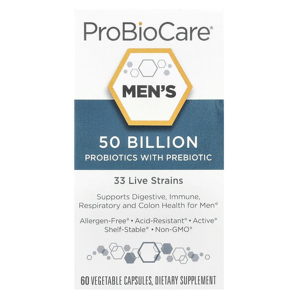 ProBioCare, 남성용 프로바이오틱, 프리바이오틱 함유, 500억, 베지 캡슐 60정