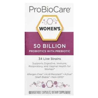 ProBioCare, Probióticos para Mulheres com Prebióticos, 50 Bilhões, 60 Cápsulas Vegetais