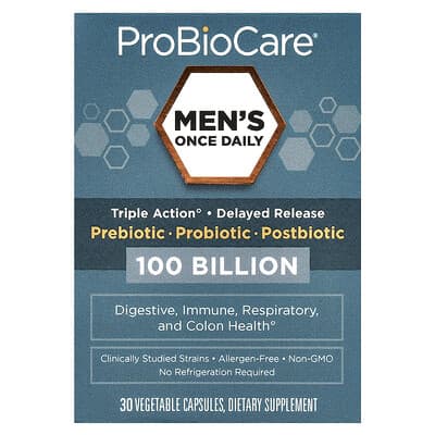 ProBioCare, Men's Once-Daily Prebiotic, Probiotic, Prebiotic, 100 Billion, 30 Vegetarian Capsules