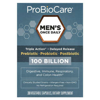 ProBioCare, Men's Once Daily, Prebiotic, Probiotic, Postbiotic, 100 Billion, 30 Vegetable Capsules