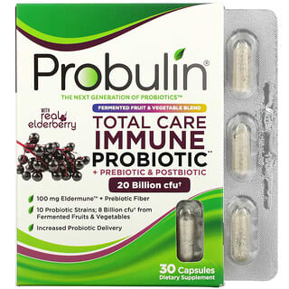 Probulin, Total Care Immune Probiotiques + Prébiotiques et postbiotiques avec de la vraie baie de sureau, 20 milliards d'UFC, 30 capsules