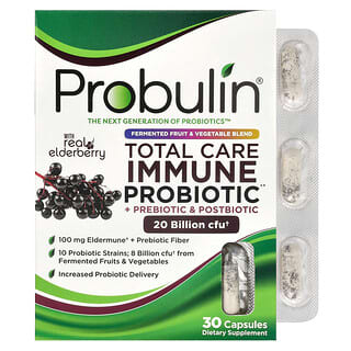 Probulin, Suplemento probiótico, prebiótico y posbiótico de cuidado total para el sistema inmunitario con saúco real, 20.000 millones de UFC, 30 cápsulas (20.000 millones por cápsula)