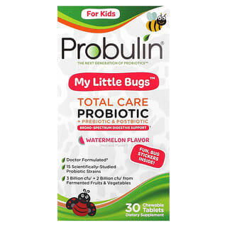 Probulin, Para niños, My Little Bugs, Total Care Probiótico, prebiótico y posbiótico, Sandía, 30 comprimidos masticables
