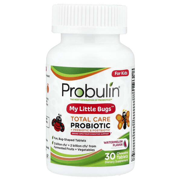 For Kids, My Little Bugs™, Total Care Probiotic + Prebiotic & Postbiotic, Watermelon, 30 Chewable Tablets