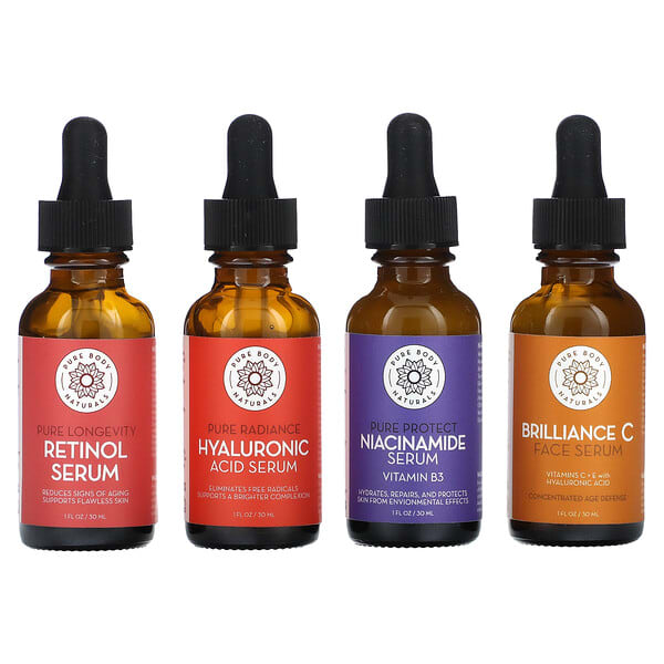 Pure Body Naturals‏, ערכת סרומים לפנים, ערכה המכילה 4 מוצרים, 30 מ"ל (אונקיית נוזל 1) ליחידה