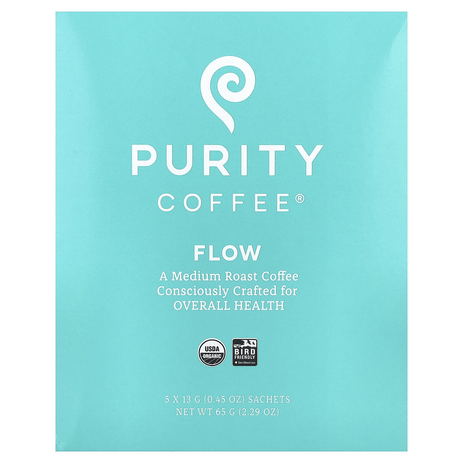 Purity Coffee, Flow, саше, средняя обжарка, 5 саше по 13 г (0,45 унции)