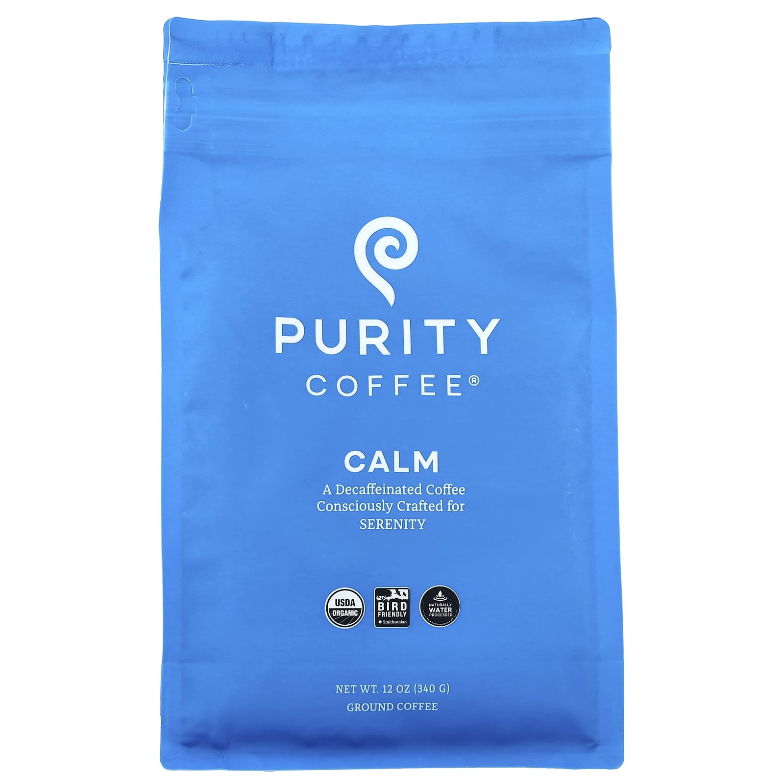 Purity Coffee, Calm, молотый, без кофеина, 340 г (12 унций)