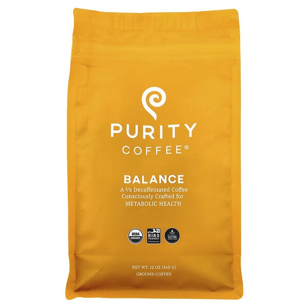 Purity Coffee, Balance, 분쇄 커피, 2/3 디카페인, 340g(12oz)