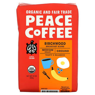 Peace Coffee, Organic Birchwood Breakfast Blend, Ground, Medium Roast, 12 oz (340 g)