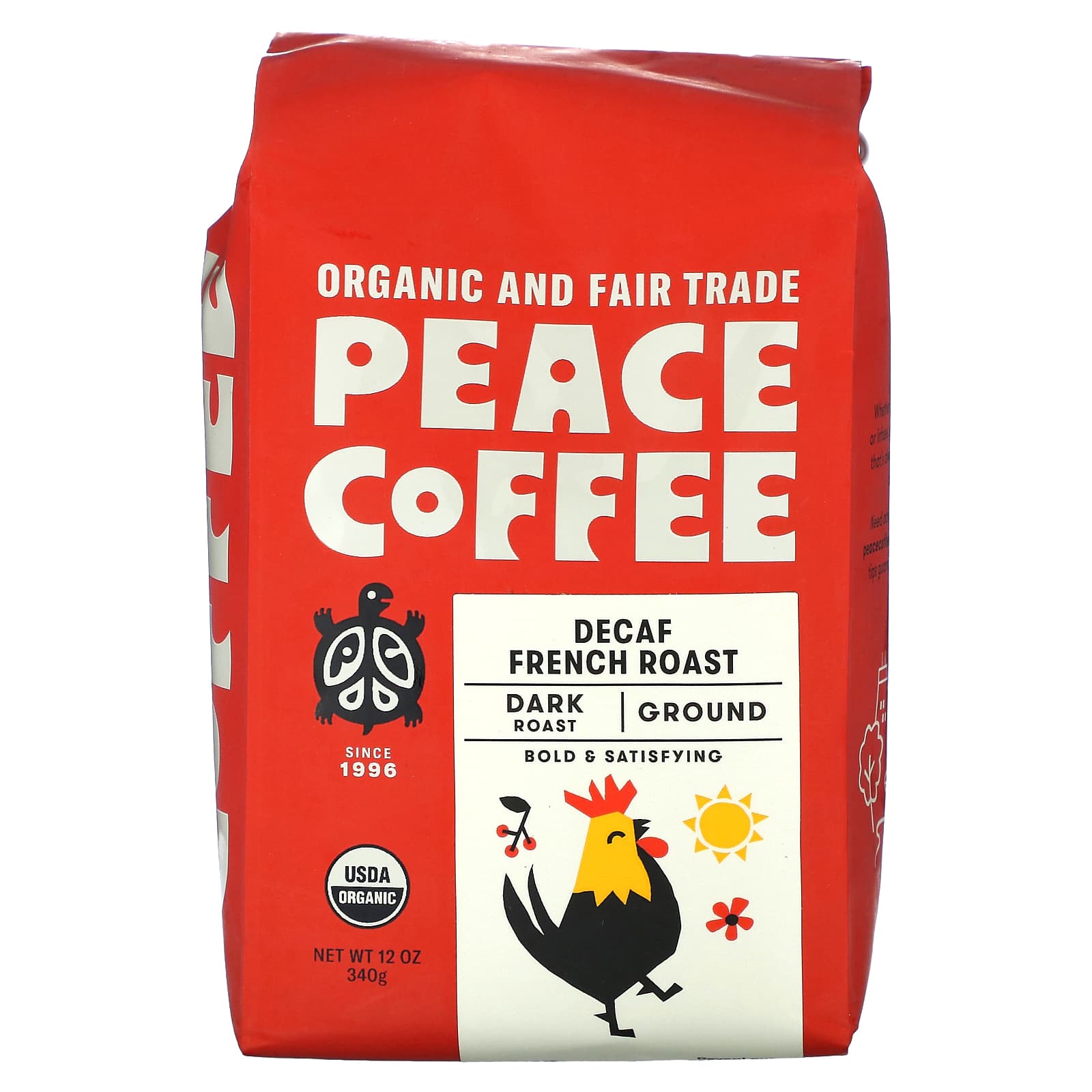 Peace Coffee, Organic French Roast, Ground, Dark Roast, Decaf, 12 oz