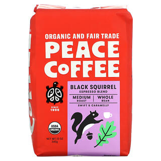 Peace Coffee, Mezcla de expreso de ardilla negra orgánica, Tostado medio, Frijol entero`` 340 g (12 oz)