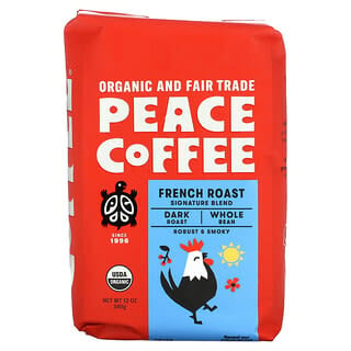 Peace Coffee, 有机法式烘培，深度烘焙，全豆，12 盎司（340 克）