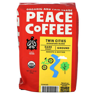 Peace Coffee, 유기농 Twin Citis, 시그니처 혼합물, 분쇄 커피, 다크 로스트, 340g(12oz)