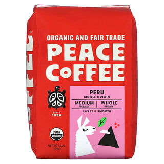 Peace Coffee, オーガニックペルー、コーヒー豆、ミディアムロースト、340g（12オンス）