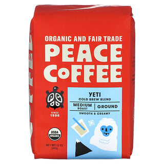 Peace Coffee, オーガニックイエティ、低温抽出ブレンド、挽き豆、ミディアムロースト、340g（12オンス）