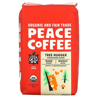 Peace Coffee, Tree Hugger biologique, Grains entiers, Torréfaction foncée, 340 g