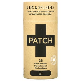 Patch, 天然竹條繃帶，含活性炭，咬傷和割傷，黑色，25 條環保繃帶