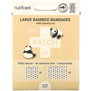 Patch, Kids, Bambusbandagen groß mit Kokosöl, Panda, 10er-Pack
