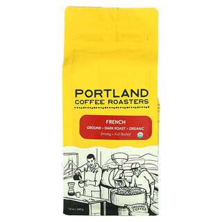 Portland Coffee Roasters, オーガニックコーヒー、挽豆、ダークロースト、フレンチ、340g（12オンス）