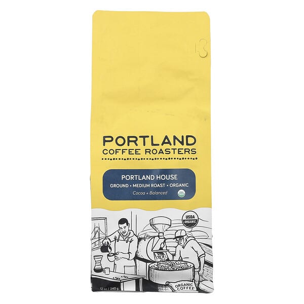 Portland Coffee Roasters, 유기농 커피, 그라운드, 미디엄 로스트, 포틀랜드 하우스, 340g(12oz)