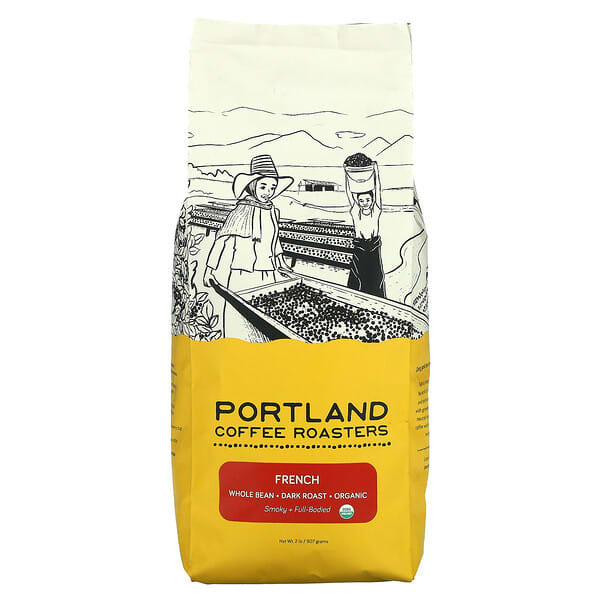 Portland Coffee Roasters, オーガニックコーヒー、コーヒー豆、ダークロースト、フレンチ、907g（2ポンド）