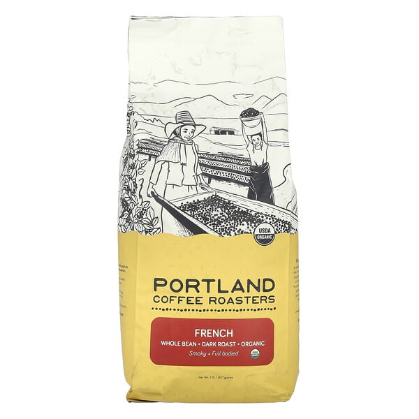 Portland Coffee Roasters, 유기농 커피, 홀 빈, 다크 로스트, 프렌치, 907g(2lb)