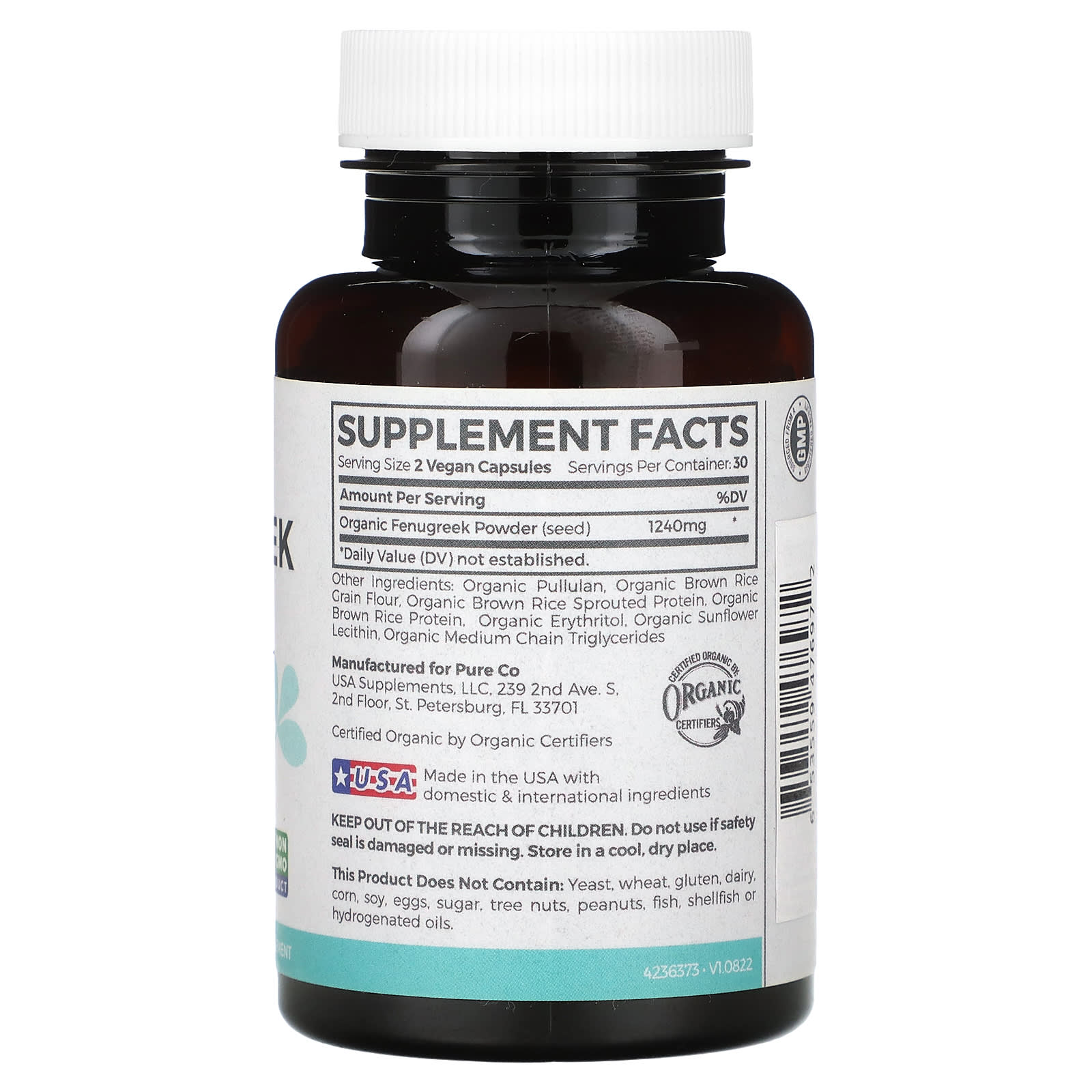 Pure Co., Pure Mom, Organic Fenugreek, 1,240 mg, 60 Vegan Capsules (620