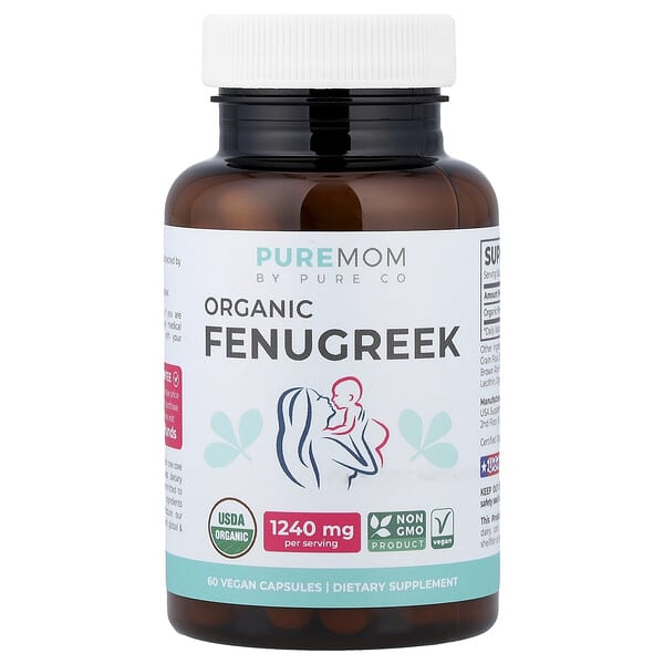 Pure Co., Pure Mom, Organic Fenugreek, 60 Vegan Capsules (620 mg per Capsule) — product photo 1