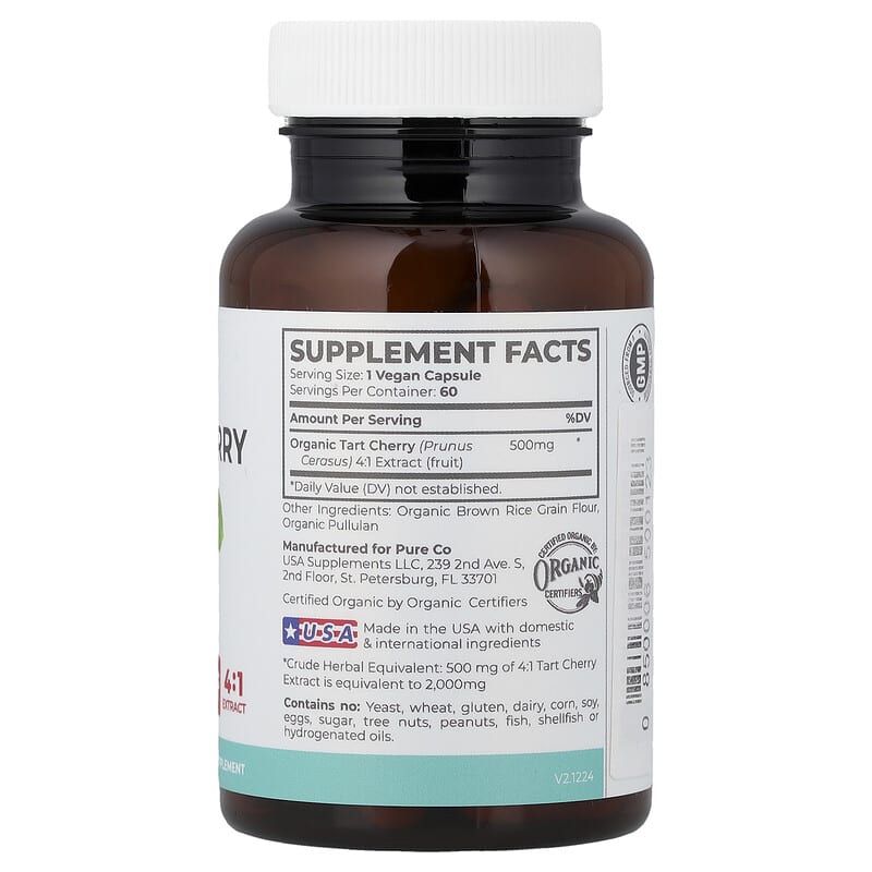 オーガニック タルトチェリー、ヴィーガンカプセル60粒（1粒あたり500mg）