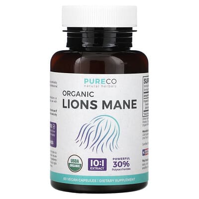 Pure Co., Organic Hericium, 1000 mg, 60 Vegan Capsules (500 mg each capsule)