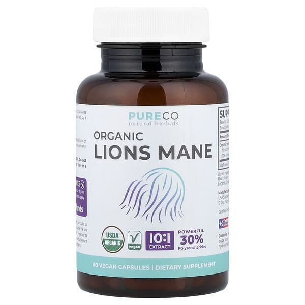 Pure Co., 유기농 노루궁뎅이버섯, 베지 캡슐 60정(캡슐 1정당 500mg)