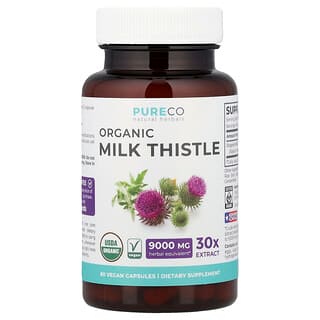 Pure Co., Organic Milk Thistle, 60 Vegan Capsules (300 mg per Capsule)