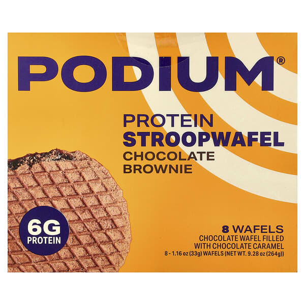 Podium Nutrition, 단백질 스트룹와플, 초콜릿 브라우니, 와플 8개, 개당 33g(1.16oz)