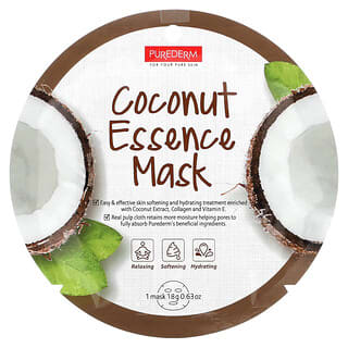 Purederm, Maschera di bellezza all’essenza di cocco, 12 fogli, 18 g ciascuno