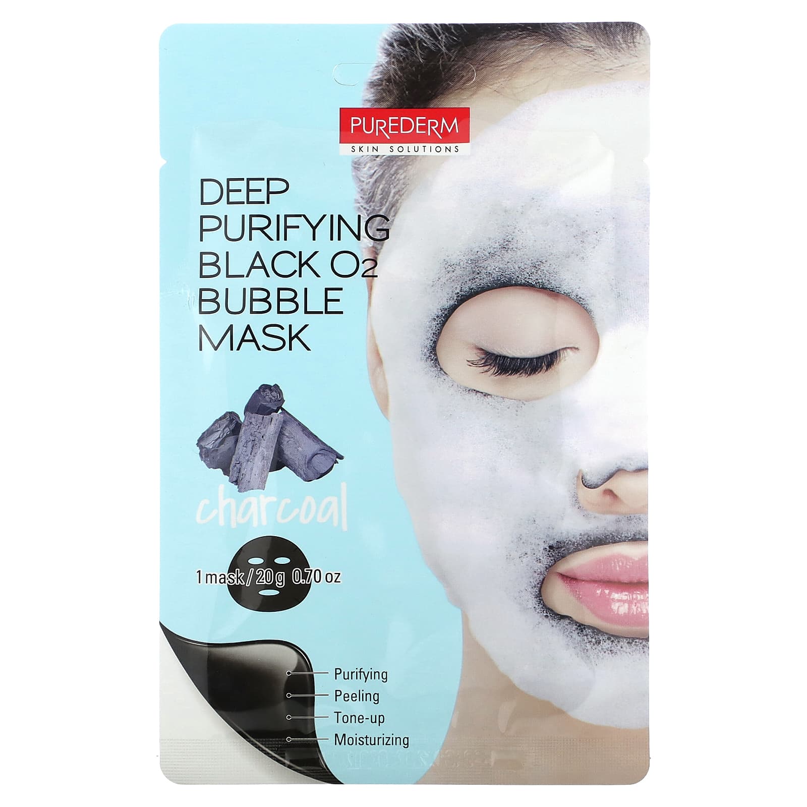 Purederm, Deep Purifying Black O2 Bubble Beauty Mask, Charcoal, 1 Sheet Mask, 0.70 oz (20 g) Image 2