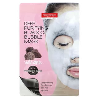 Purederm, Masque de beauté aux bulles d’O2 noires purifiantes en profondeur, Volcanique, 1 masque en tissu, 20 g