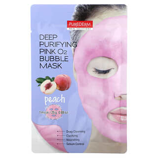 Purederm, Deep Purifying Pink O2 Bubble Beauty Mask, Peach, 1 Sheet Mask, 0.88 oz (25 g)