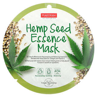 Purederm, Hemp Seed Essence Beauty Mask, 12 Sheets, 0.63 oz (18 g) Each